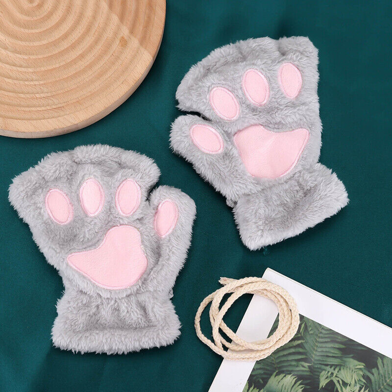 Women’s Cat Paw Fingerless Mittens – Cute & Warm Bear Claw Winter Gloves for Cosy Comfort