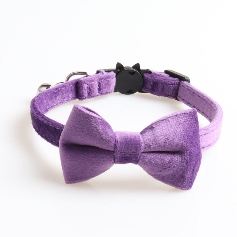 Elegant Velvet Dog Collar with Bowknot – Adjustable Soft Pet Collar for Small Dogs & Puppies