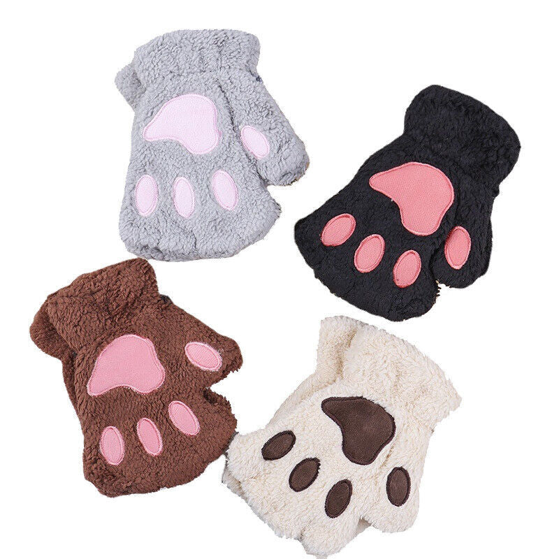 Women’s Cat Paw Fingerless Mittens – Cute & Warm Bear Claw Winter Gloves for Cosy Comfort