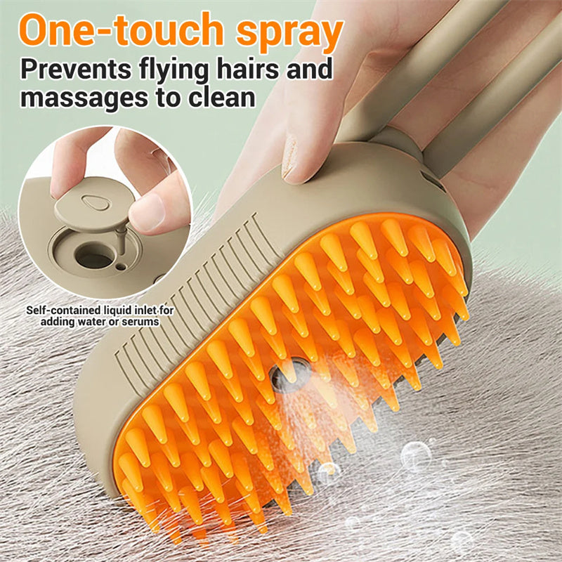 3-in-1 Electric Steam Brush for Pets – Cat & Dog Grooming Comb, Hair Removal, and Massage with Spray Function