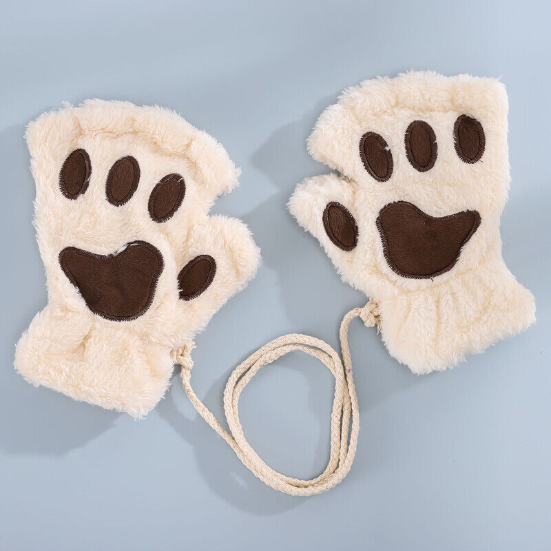 Women’s Cat Paw Fingerless Mittens – Cute & Warm Bear Claw Winter Gloves for Cosy Comfort