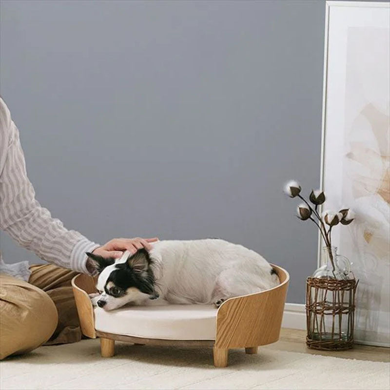 Elegant Deluxe Wooden Pet Bed with Soft Cushion – Elevated Cat Nest & Small Dog Sofa for Stylish Comfort