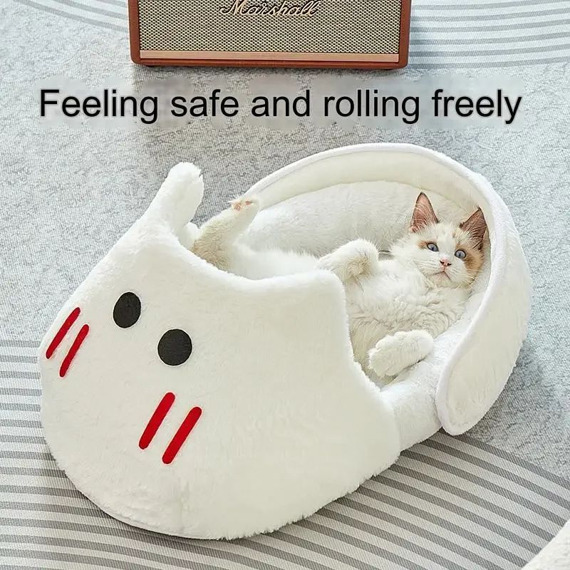 2-in-1 Portable Plush Slipper Cat Bed – Soft Covered Pet Mattress & Nest for Cats and Small Dogs