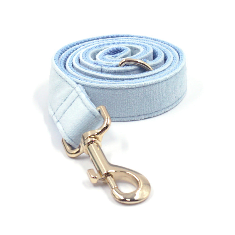 Sky Blue Velvet Gold Collar & Leash Set – Stylish Pet Collar with Matching Leash for Small to Large Dogs
