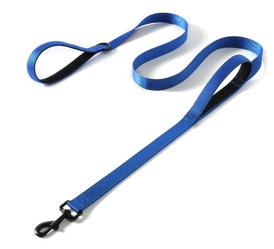 Pet Double Handle Pull Leash with Reflective Strip – Durable Nylon Leash with Metal Buckle and Extra Traction Options