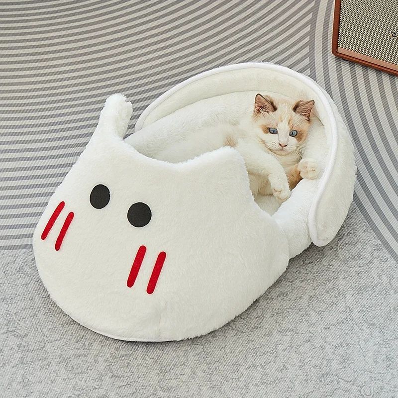 2-in-1 Portable Plush Slipper Cat Bed – Soft Covered Pet Mattress & Nest for Cats and Small Dogs