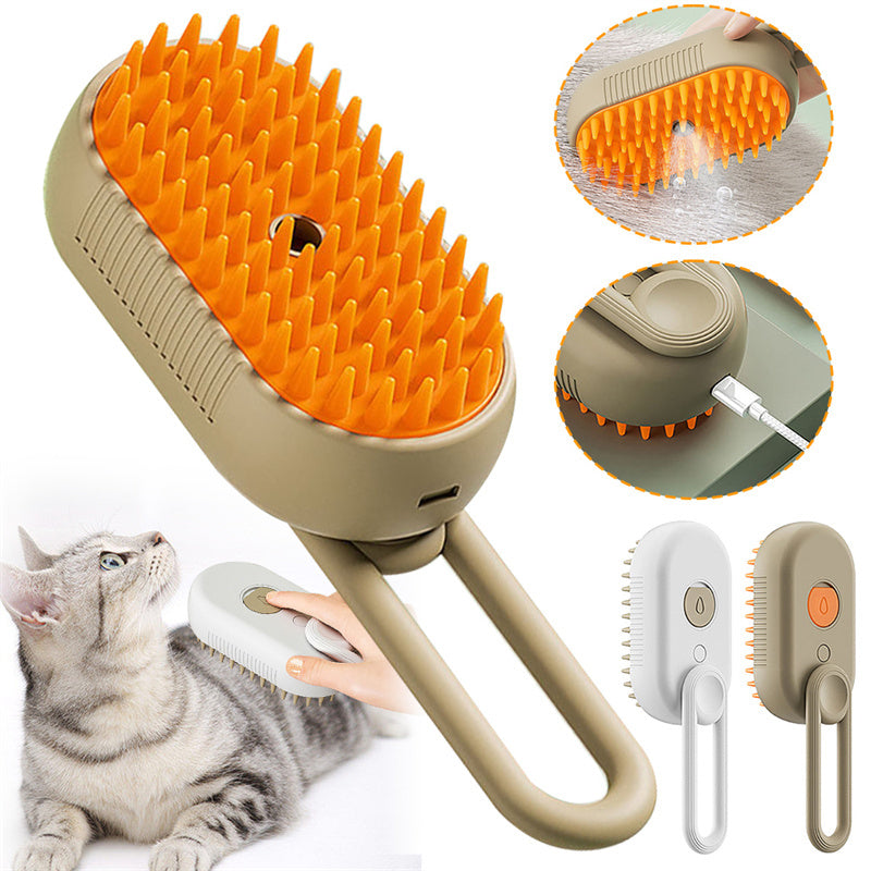 3-in-1 Electric Steam Brush for Pets – Cat & Dog Grooming Comb, Hair Removal, and Massage with Spray Function