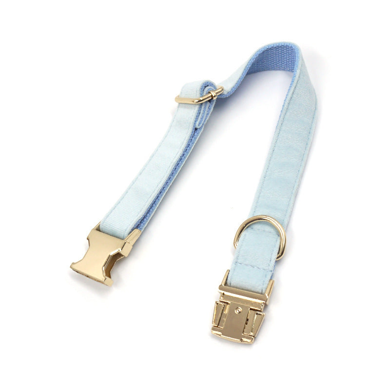 Sky Blue Velvet Gold Collar & Leash Set – Stylish Pet Collar with Matching Leash for Small to Large Dogs