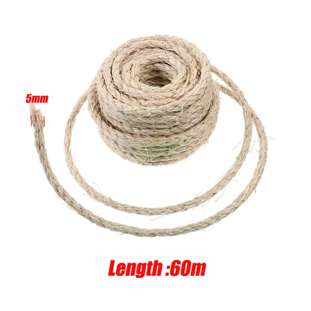60m Natural Sisal Rope for Cat Scratching Posts – DIY Repair & Furniture Protection Rope (5mm Thick)