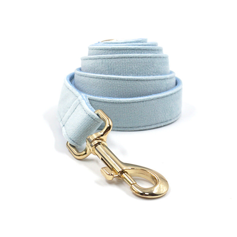Sky Blue Velvet Gold Collar & Leash Set – Stylish Pet Collar with Matching Leash for Small to Large Dogs