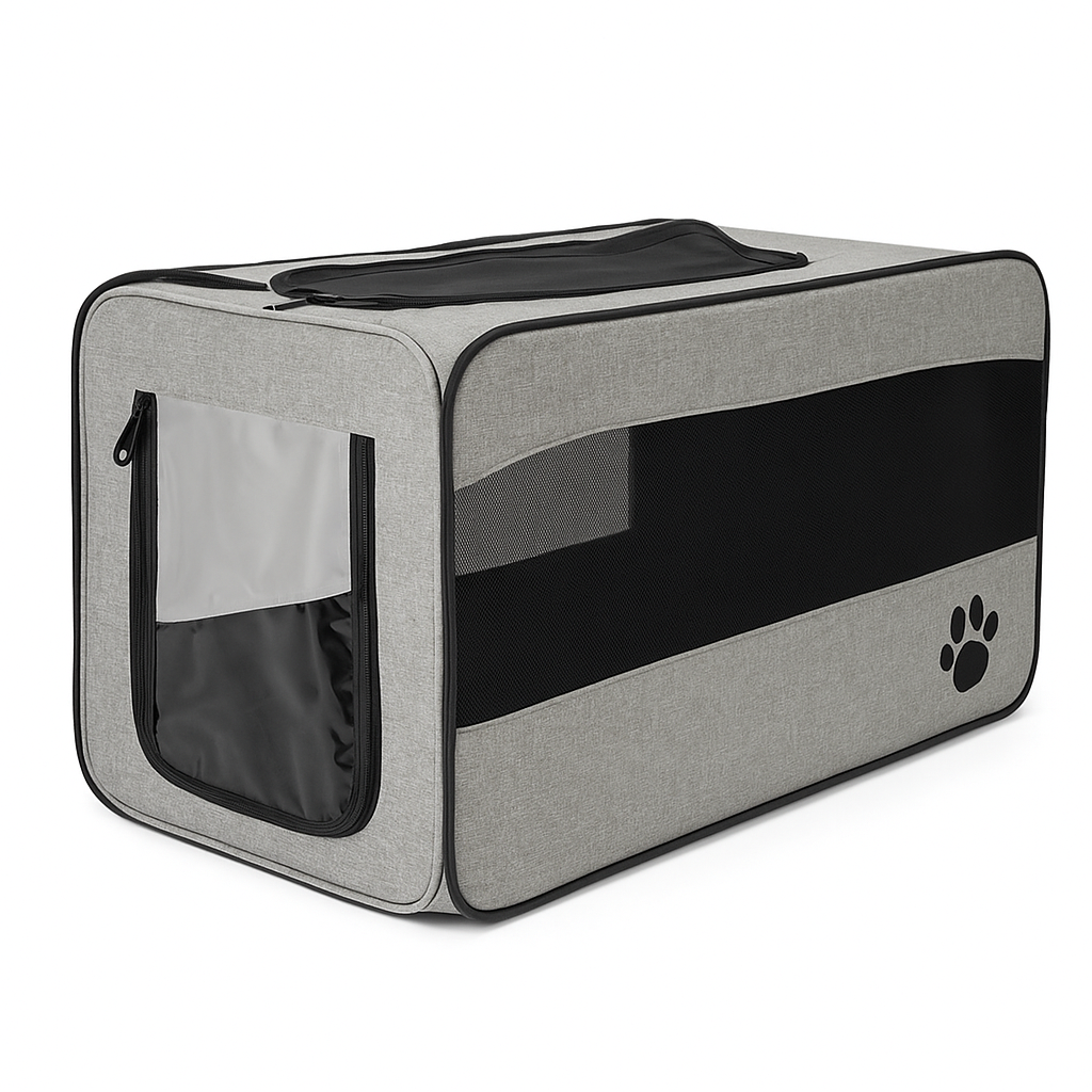 Folding Fabric Pet Travel Carrier Bag with Safety Zippers - For Cats & Dogs