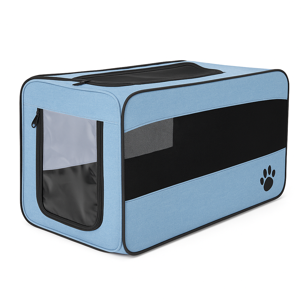 Folding Fabric Pet Travel Carrier Bag with Safety Zippers - For Cats & Dogs