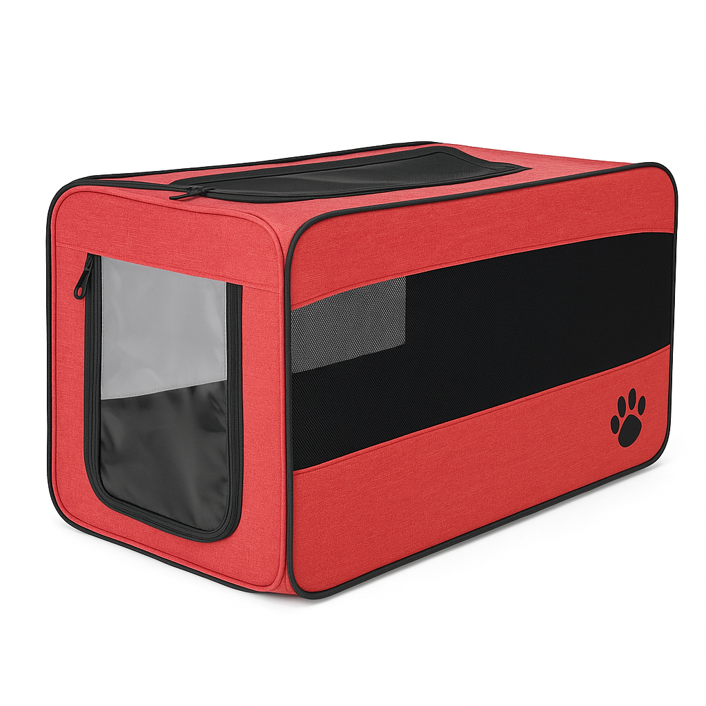 Folding Fabric Pet Travel Carrier Bag with Safety Zippers - For Cats & Dogs