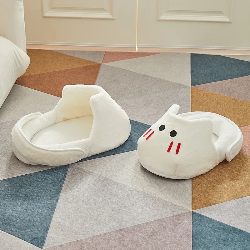 2-in-1 Portable Plush Slipper Cat Bed – Soft Covered Pet Mattress & Nest for Cats and Small Dogs