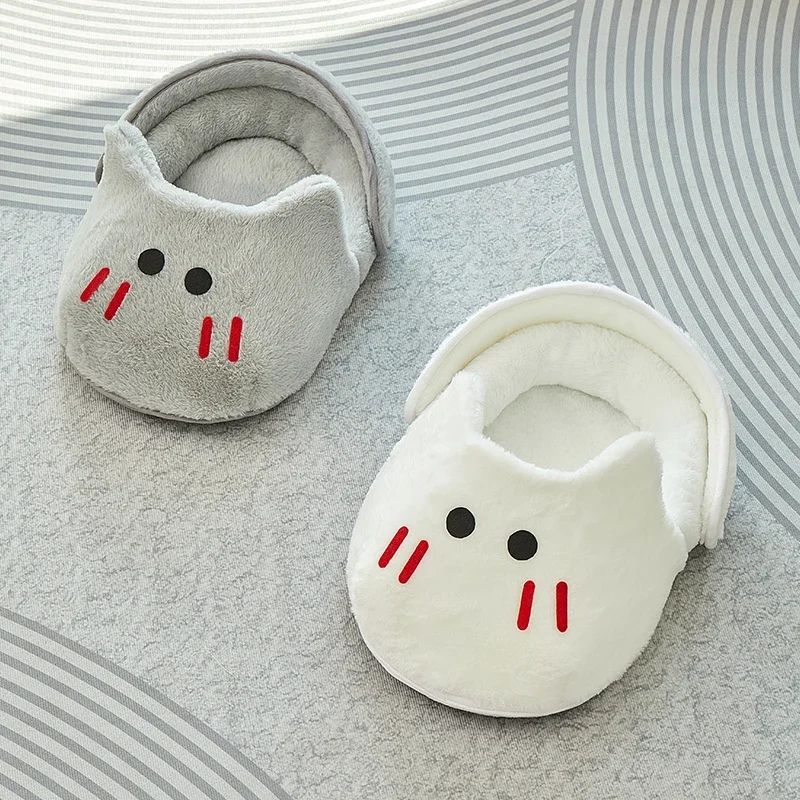 2-in-1 Portable Plush Slipper Cat Bed – Soft Covered Pet Mattress & Nest for Cats and Small Dogs