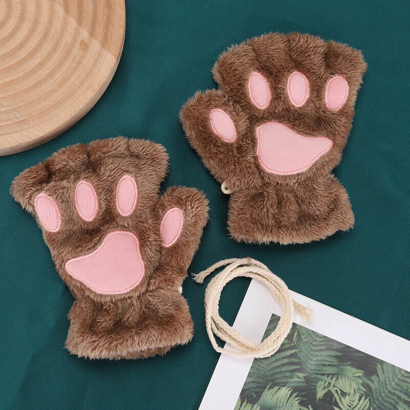 Women’s Cat Paw Fingerless Mittens – Cute & Warm Bear Claw Winter Gloves for Cosy Comfort