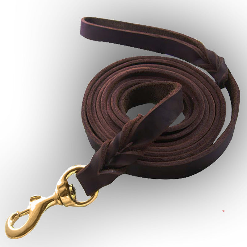 Leather Dog Training Chain Leash – 2-Meter Widened Traction Rope for Medium & Large Dogs