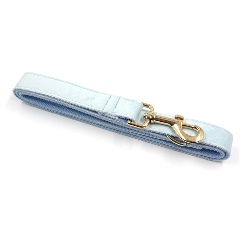 Sky Blue Velvet Gold Collar & Leash Set – Stylish Pet Collar with Matching Leash for Small to Large Dogs