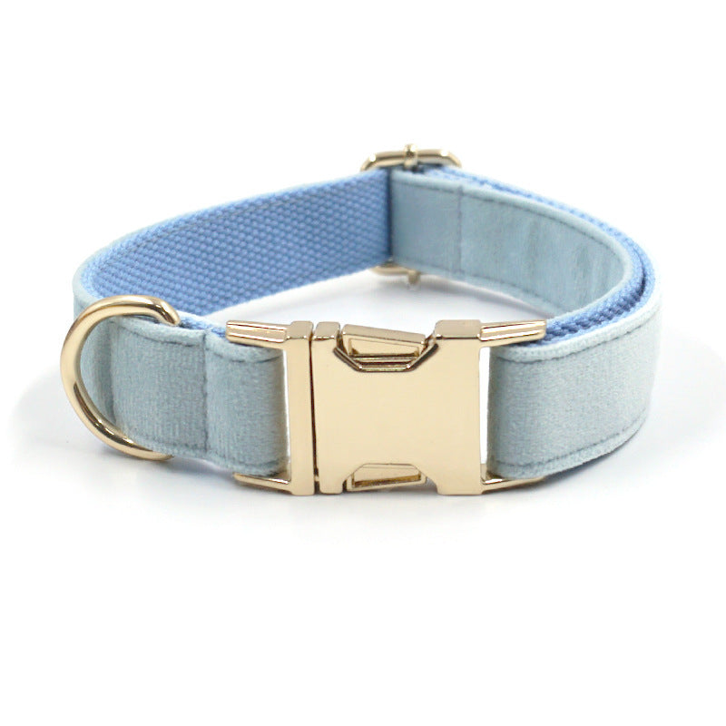 Sky Blue Velvet Gold Collar & Leash Set – Stylish Pet Collar with Matching Leash for Small to Large Dogs