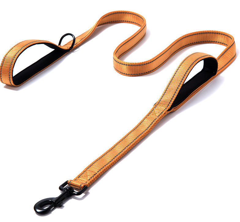Pet Double Handle Pull Leash with Reflective Strip – Durable Nylon Leash with Metal Buckle and Extra Traction Options