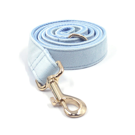 Sky Blue Velvet Gold Collar & Leash Set – Stylish Pet Collar with Matching Leash for Small to Large Dogs